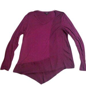 Vera Wang XL Burgundy Asymmetrical Knit/Woven Blouse tunic Top Long Sleeve
